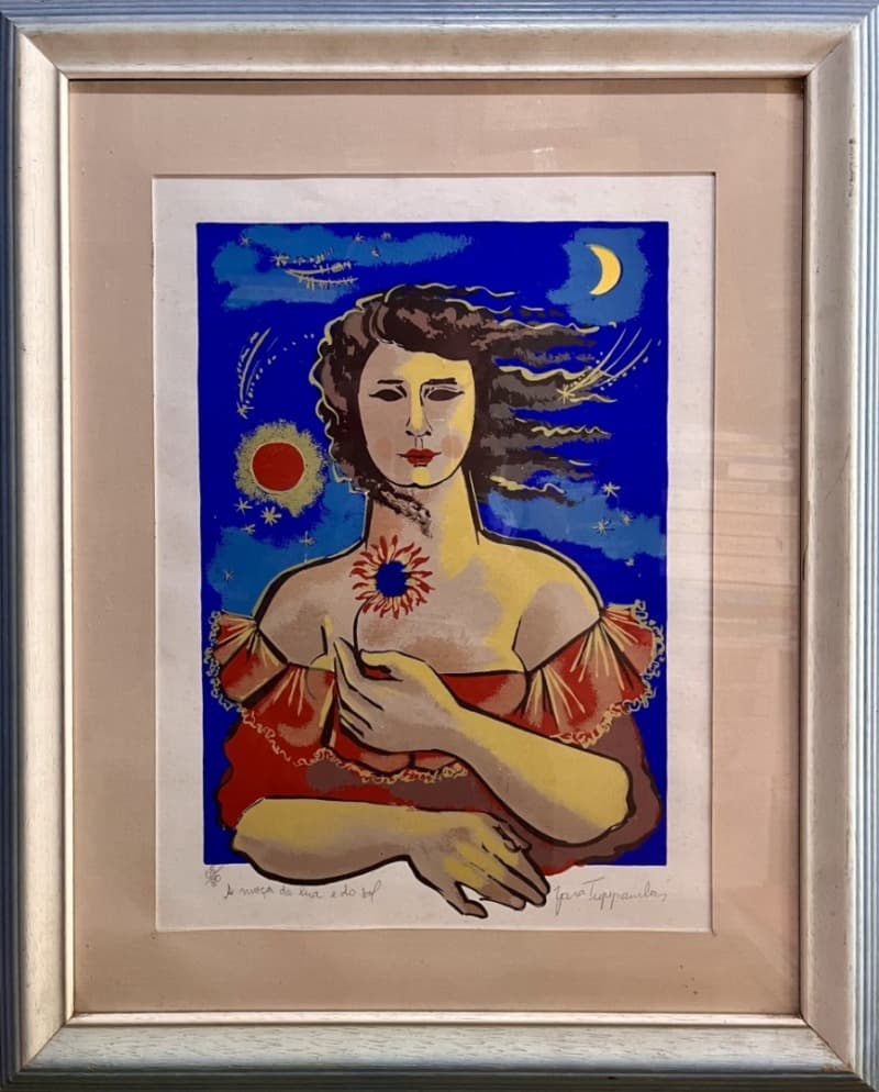 Yara Tupinambá – “A Moça da Lua e do Sol”, serigrafia numerada (36/80), tiragem baixíssima - leilão extrajudicial - Não informado BR - lance mínimo R$ 1.500