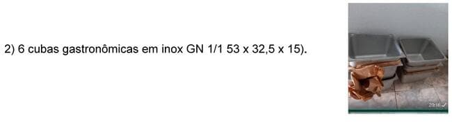 6 cubas gastronômicas em inox - leilão judicial - Não informado BR - lance mínimo R$ 231