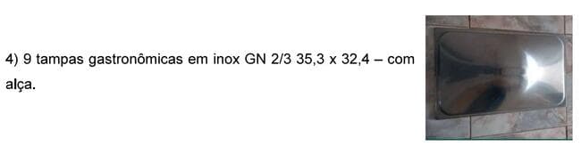 9 tampas gastronômicas em inox - leilão judicial - Não informado BR - lance mínimo R$ 189
